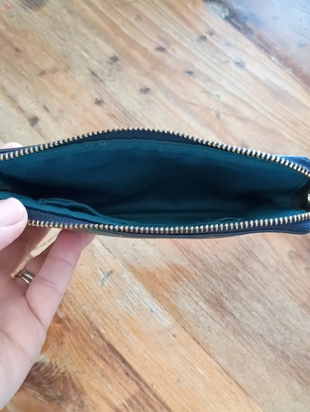 Coach Signature Canvas Wristlet with Teal and Navy Varsity Stripe